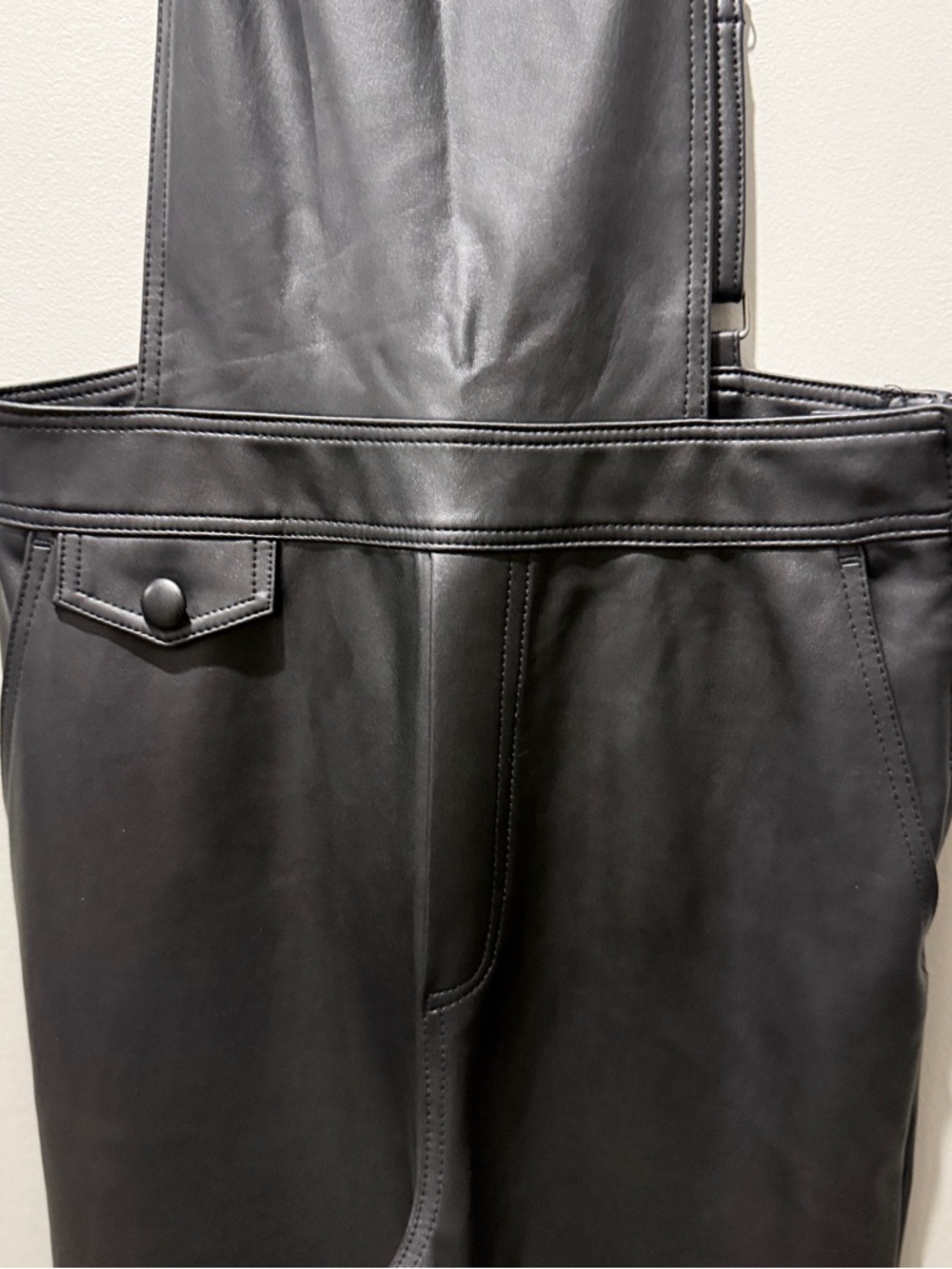 Anthropologie Maeve Faux Leather Dungarees - Black - Picture 4 of 11